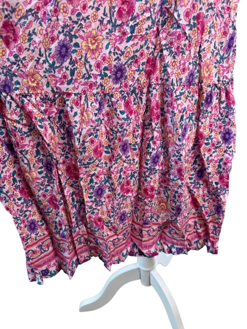 Pink Floral Smocked Puff Sleeve Midi Dress Size Large - Picture 8 of 9